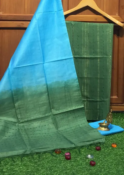 Elegant Katan Silk Suit Piece with Ghicha Strip Body – Handwoven Heritage in Every Thread